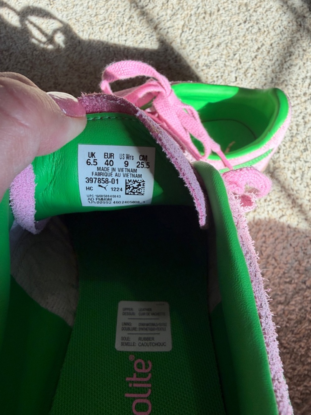 Puma Pink Suede Sneakers with Bright Green Lining Size 9 - Picture 5 of 5